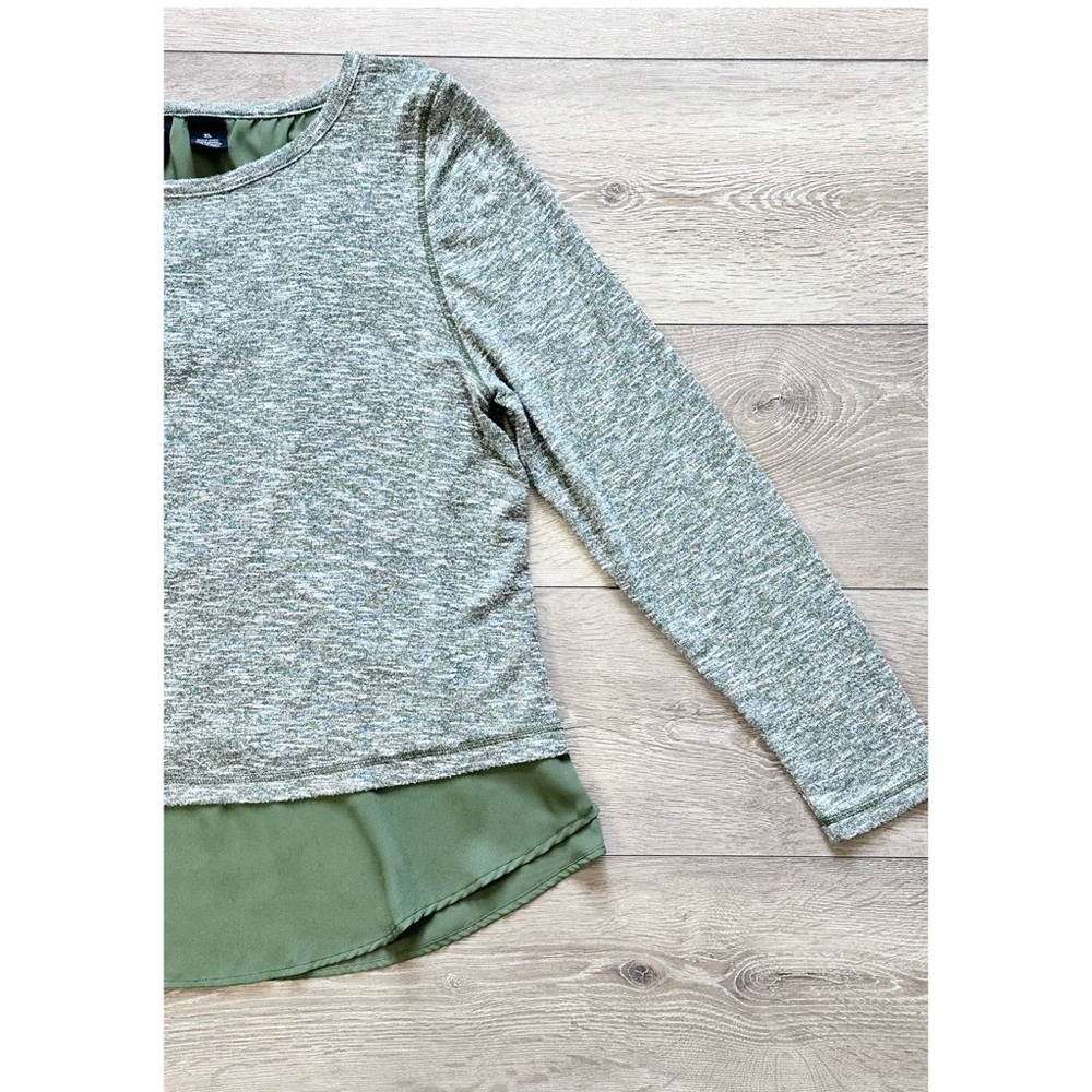New Directions Mixed Media Lace Up Long Sleeve Top